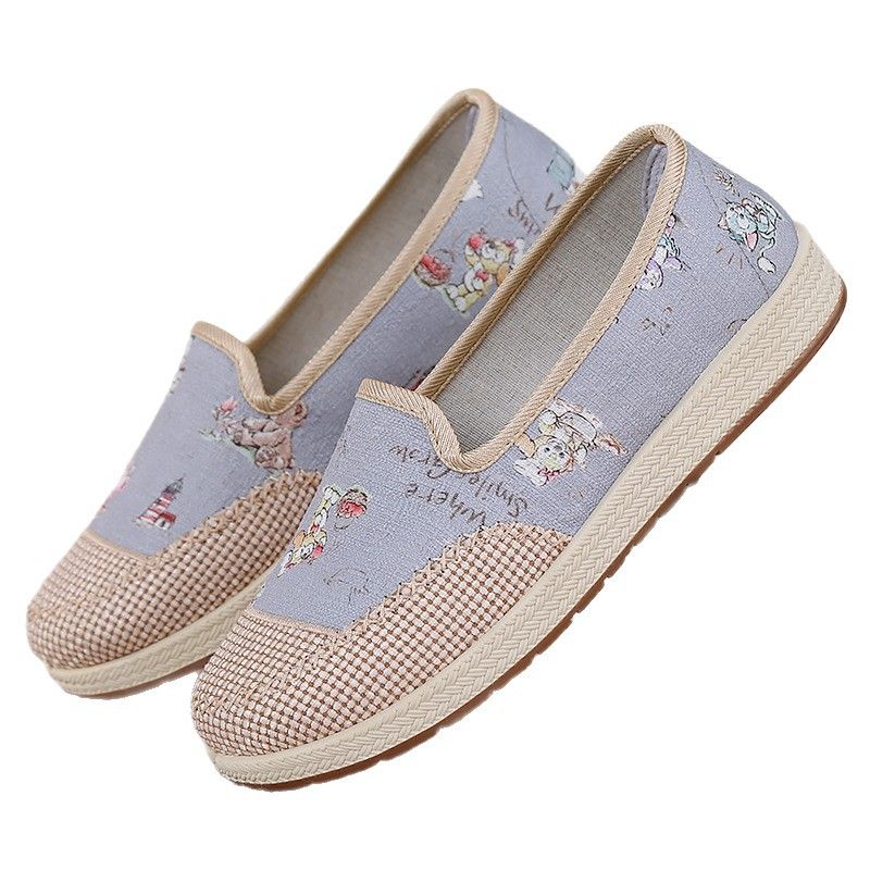 Thor Size 38-41 women's cloth shoes mother's fashion Floral single shoes girls soft-bottom Non-slip flats ladies casual sports shoes students loafers shoes grey