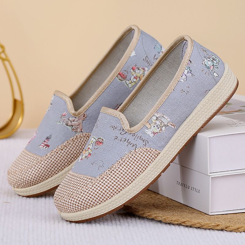 Thor Size 38-41 women's cloth shoes mother's fashion Floral single shoes girls soft-bottom Non-slip flats ladies casual sports shoes students loafers shoes grey