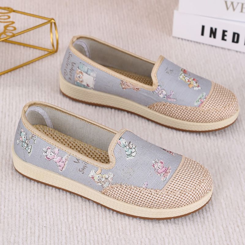 Thor Size 38-41 women's cloth shoes mother's fashion Floral single shoes girls soft-bottom Non-slip flats ladies casual sports shoes students loafers shoes grey