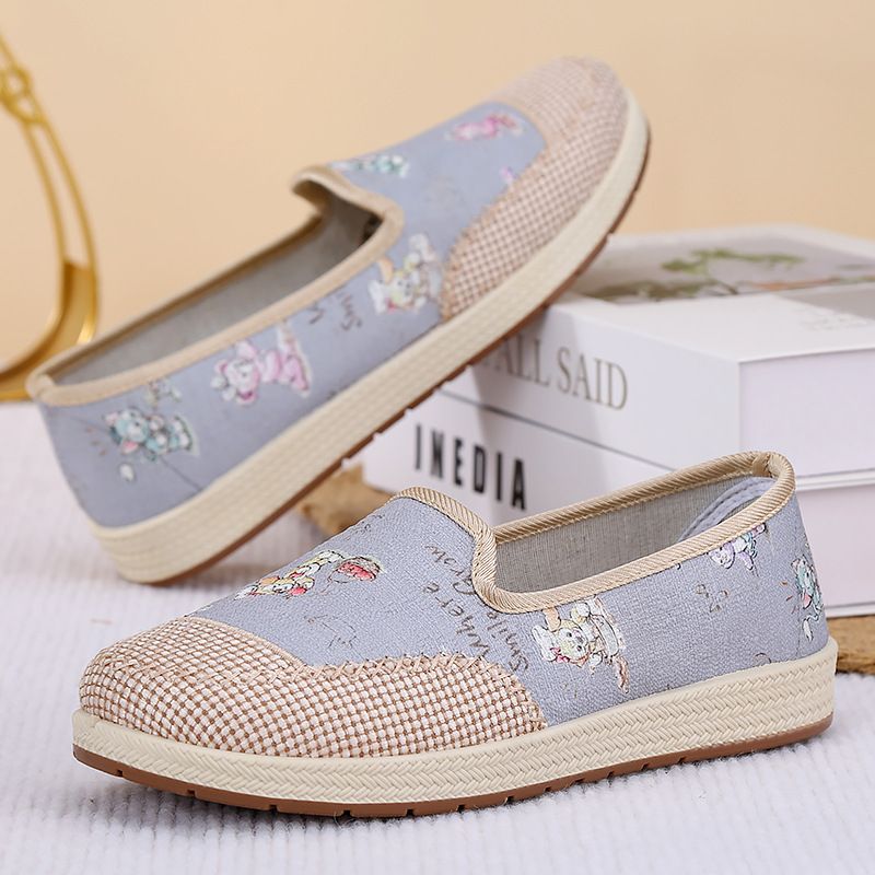 Thor Size 38-41 women's cloth shoes mother's fashion Floral single shoes girls soft-bottom Non-slip flats ladies casual sports shoes students loafers shoes grey