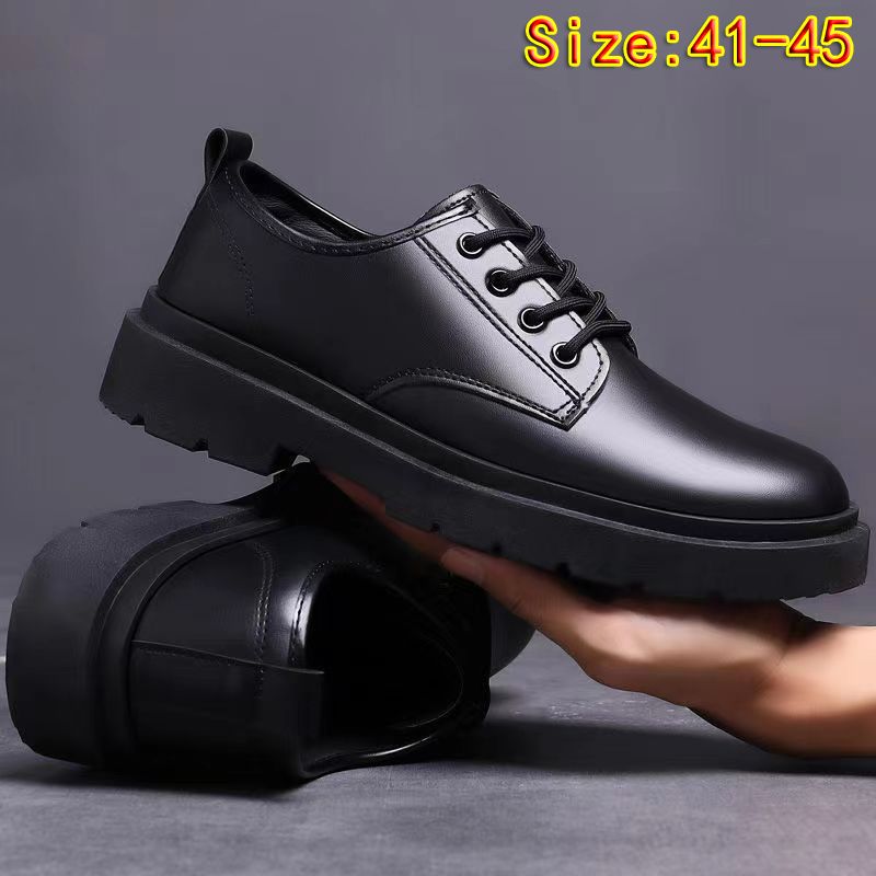 Size 41-45 Men's PU Leather shoes boys single shoes students casual artificial leather driving shoes Daddy business thick-soled lace-up shoes british style black shoes