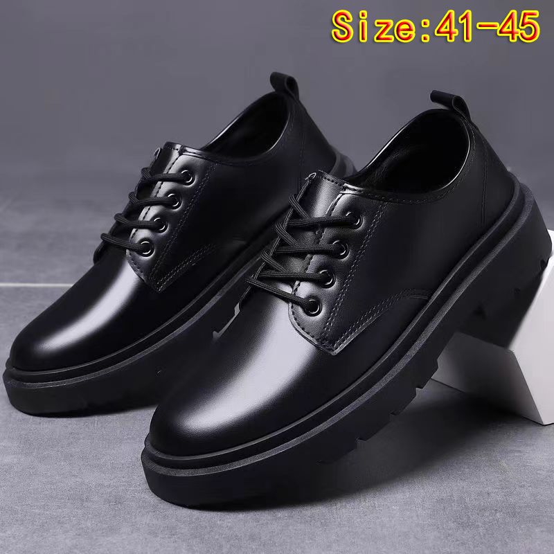 Size 41-45 Men's PU Leather shoes boys single shoes students casual artificial leather driving shoes Daddy business thick-soled lace-up shoes british style black shoes