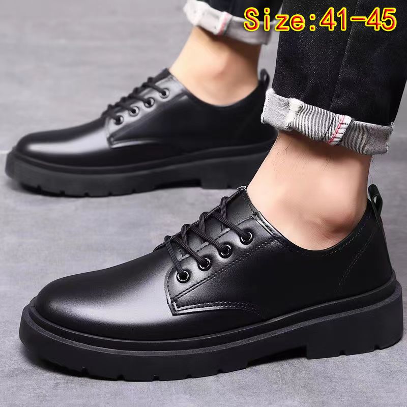 Size 41-45 Men's PU Leather shoes boys single shoes students casual artificial leather driving shoes Daddy business thick-soled lace-up shoes british style black shoes