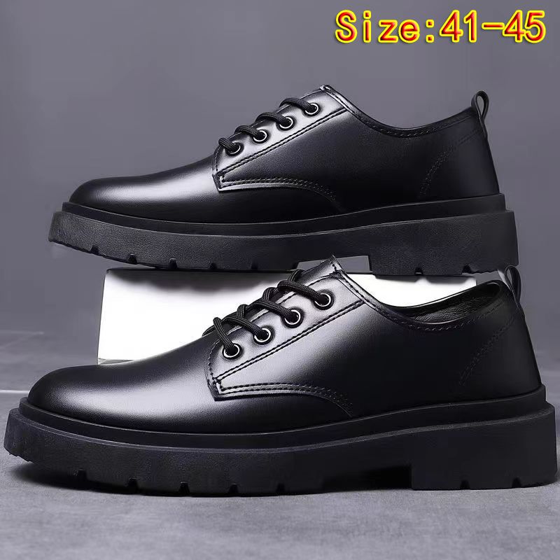 Size 41-45 Men's PU Leather shoes boys single shoes students casual artificial leather driving shoes Daddy business thick-soled lace-up shoes british style black shoes