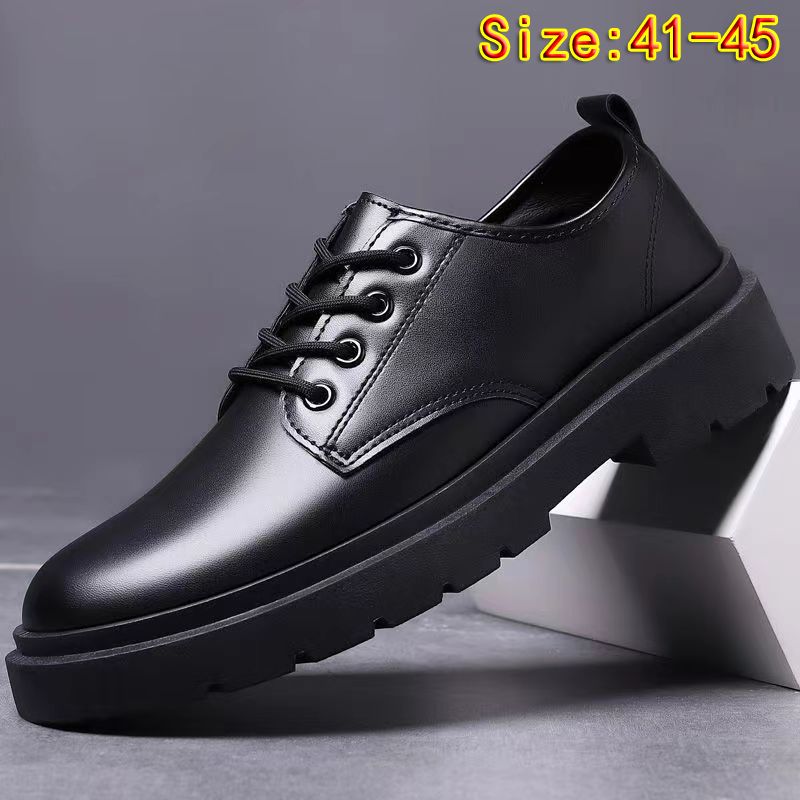 Size 41-45 Men's PU Leather shoes boys single shoes students casual artificial leather driving shoes Daddy business thick-soled lace-up shoes british style black shoes