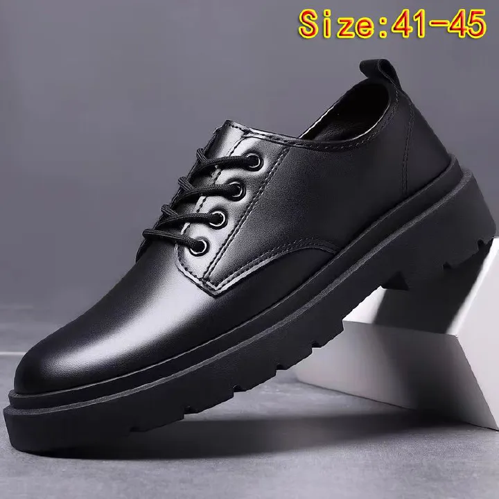 Size 41-45 Men's PU Leather shoes boys single shoes students casual artificial leather driving shoes Daddy business thick-soled lace-up shoes british style black shoes