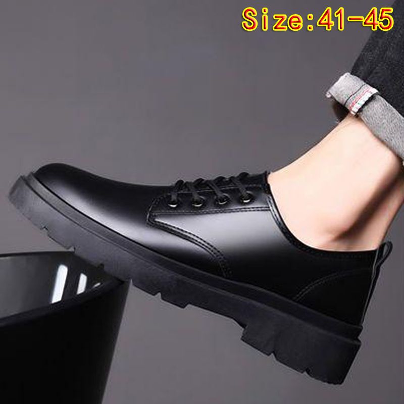 Size 41-45 Men's PU Leather shoes boys single shoes students casual artificial leather driving shoes Daddy business thick-soled lace-up shoes british style black shoes