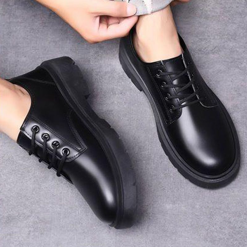 Size 41-45 Men's PU Leather shoes boys single shoes students casual artificial leather driving shoes Daddy business thick-soled lace-up shoes british style black shoes