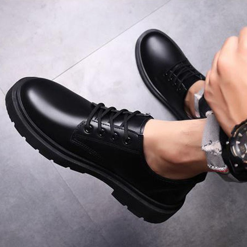 Size 41-45 Men's PU Leather shoes boys single shoes students casual artificial leather driving shoes Daddy business thick-soled lace-up shoes british style black shoes