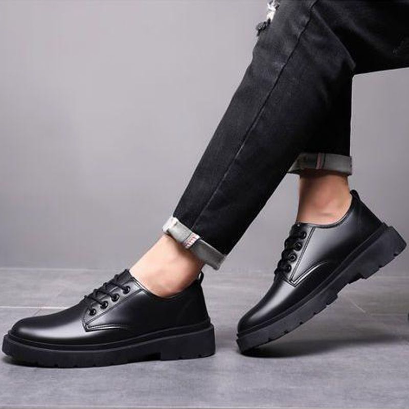 Size 41-45 Men's PU Leather shoes boys single shoes students casual artificial leather driving shoes Daddy business thick-soled lace-up shoes british style black shoes