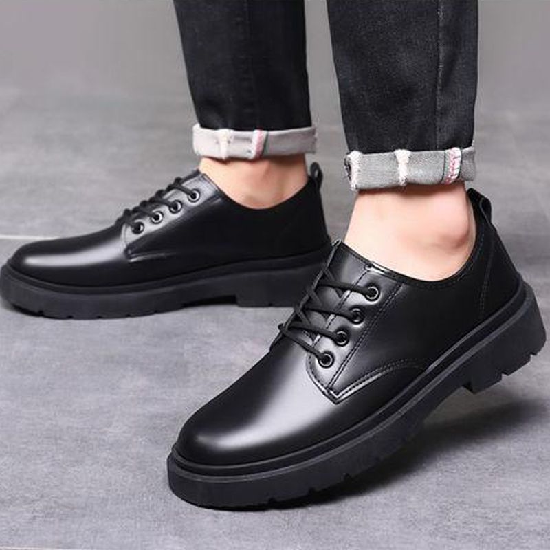 Size 41-45 Men's PU Leather shoes boys single shoes students casual artificial leather driving shoes Daddy business thick-soled lace-up shoes british style black shoes
