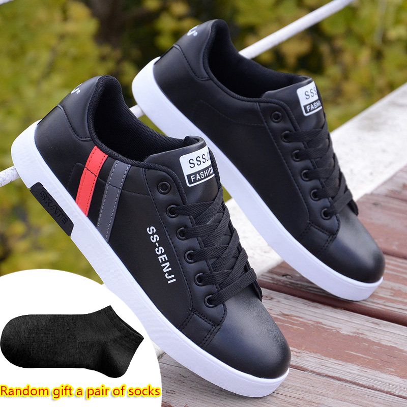 Thor Men's casual PU artificial leather shoes fashion driving shoes students single shoes athletic skateboarding shoes sneakers Boys Black sports shoes