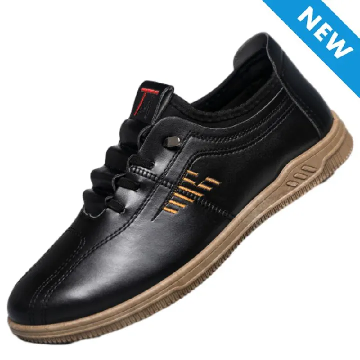 Thor Size 41-44 Men's PU Leather shoes boys fashion single shoes students soft artificial leather driving shoes Daddy business shoes non-slip shoes  black