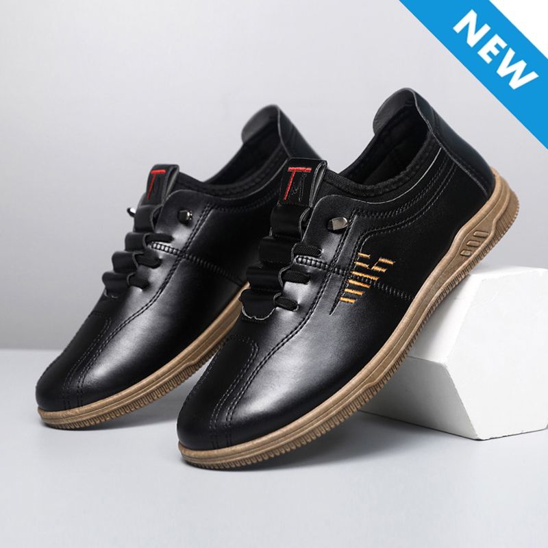 Thor Size 41-44 Men's PU Leather shoes boys fashion single shoes students soft artificial leather driving shoes Daddy business shoes non-slip shoes  black
