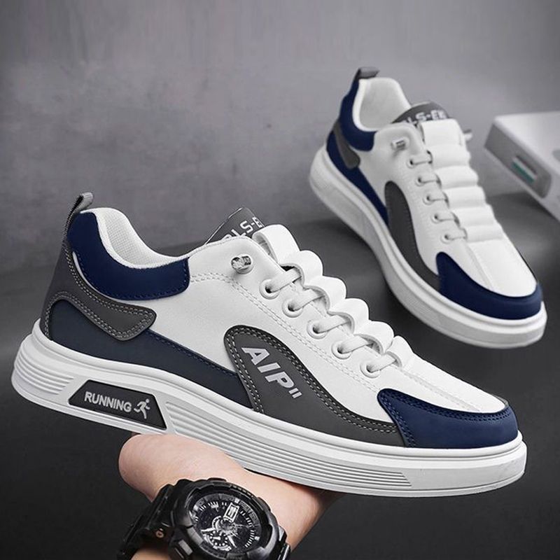 Thor Size 41-44 Men's casual PU artificial leather running shoes sneakers boys sports driving shoes students single shoes athletic skateboarding shoes white+  blue+  grey