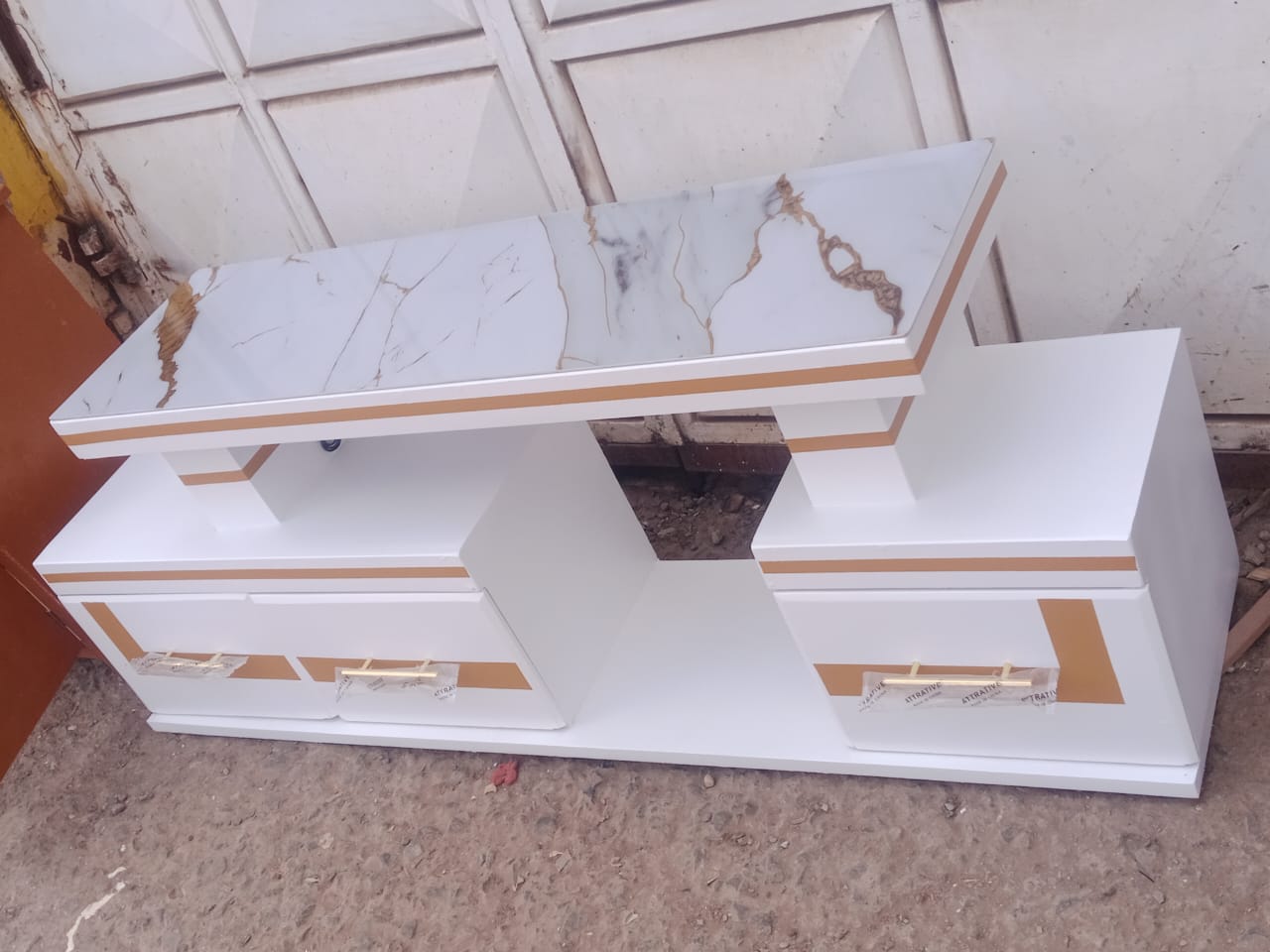 ON OFFER!! Modern TV Stand 5FT Wooden with Marble Top With LED Lights High Quality TV Stands Can Fit upto 55 Inch TV   Stylish Classic and Durable