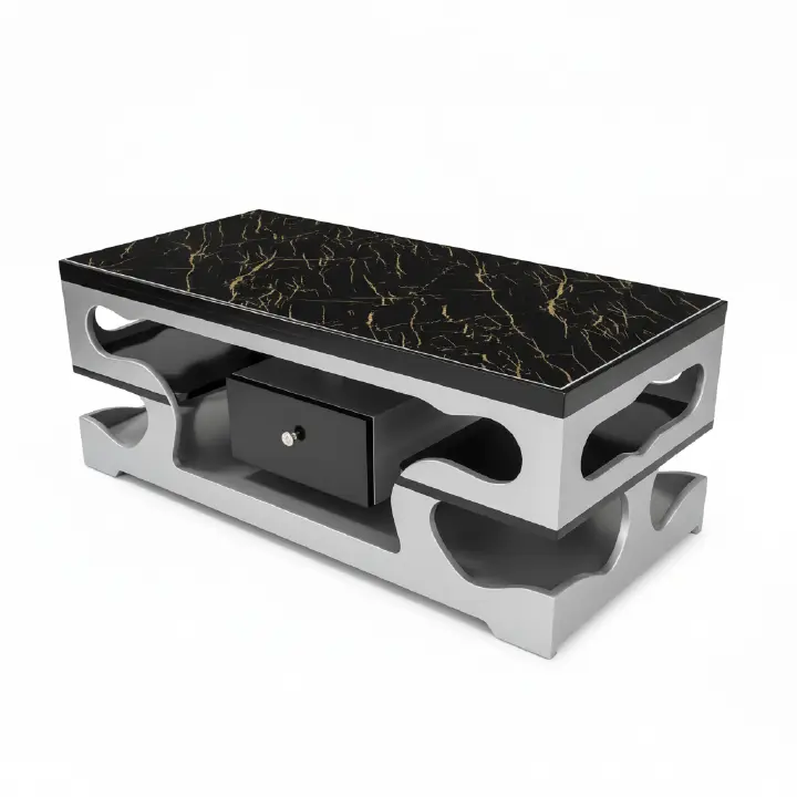 Modern Marble Top Coffee Table Elegant With Drawers for Living Room (Black and Gray) and (White)
