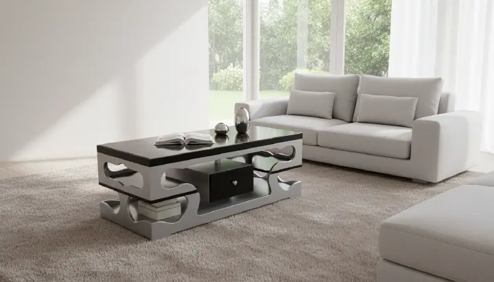 Modern Marble Top Coffee Table Elegant With Drawers for Living Room (Black and Gray) and (White)