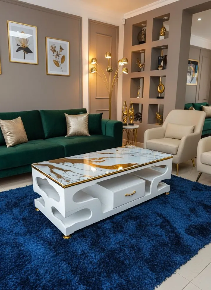 Modern Marble Top Coffee Table Elegant With Drawers for Living Room (Black and Gray) and (White)