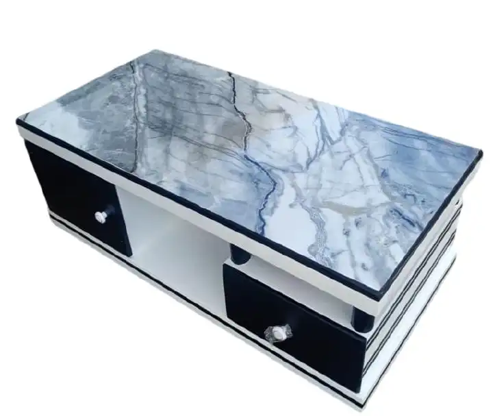 Modern Marble Top Coffee Table Elegant With Drawers for Living Room (Black and Gray) and (White)