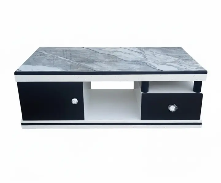Modern Marble Top Coffee Table Elegant With Drawers for Living Room (Black and Gray) and (White)