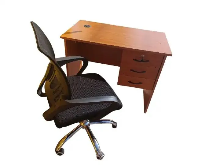 PROMOTION!! Office Desk 1 Meter Office Chair Set Office Study Desk with Ergonomic Office Chair Durable Comfortable Home & Office PLUS Free 4-Way Extension Cable
