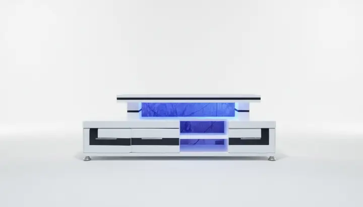 ON OFFER!! Modern TV Stand 5FTS Wooden With LED Lights Can Fit upto 55 Inch TV Black and White with cabinets for storage PLUS Free 4 Way Extension Cable