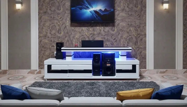 ON OFFER!! Modern TV Stand 5FTS Wooden With LED Lights Can Fit upto 55 Inch TV Black and White with cabinets for storage PLUS Free 4 Way Extension Cable