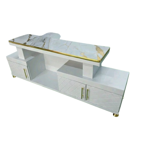 Modern TV Stand 5FT Wooden with Marble Top With LED Lights Can Fit upto 55 Inch TV  High Quality TV Stands Stylish Classic and Durable PLUS Free 4-Way Extension Cable