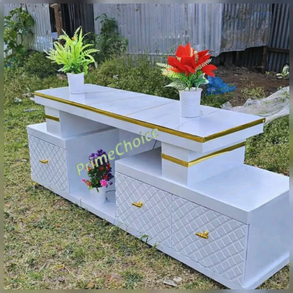 Modern TV Stand 5FT Wooden with Marble Top With LED Lights Can Fit upto 55 Inch TV  High Quality TV Stands Stylish Classic and Durable PLUS Free 4-Way Extension Cable