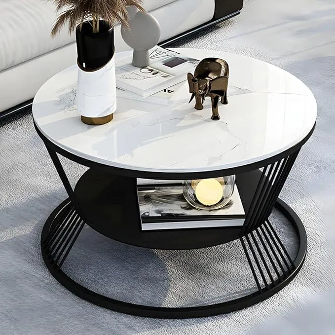 2 Tier End Table Sofa Table Round Coffee Table Hall Table Metal Legs Short Table Tea Table Coffee for Outdoor Commercial Center Room Dining Home