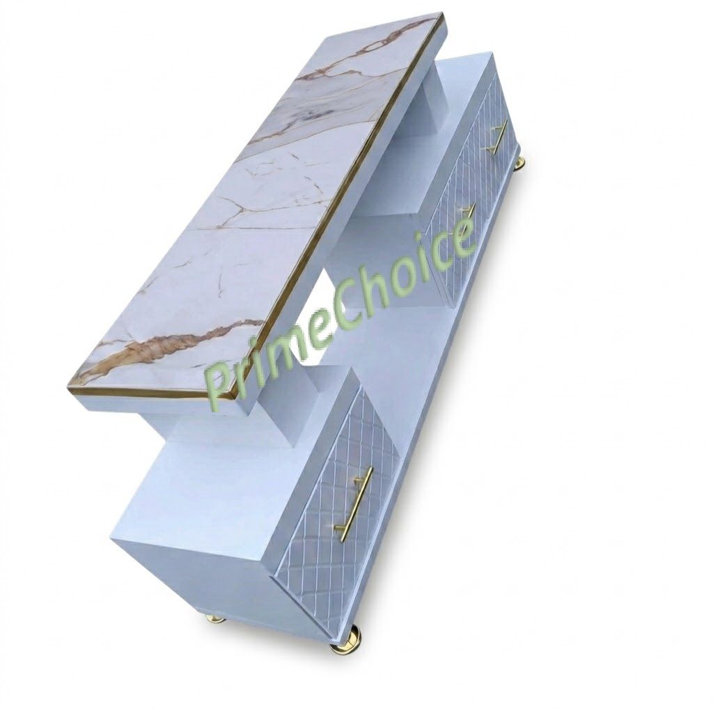 Modern TV Stand 5FT Wooden with Marble Top With LED Lights Can Fit upto 55 Inch TV  High Quality TV Stands Stylish Classic and Durable PLUS Free 4-Way Extension Cable