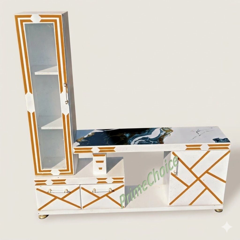 Modern TV Stand 5FT with Marble Top and With LED Lights High Quality Wooden TV Stand Stylish Classic and Durable
