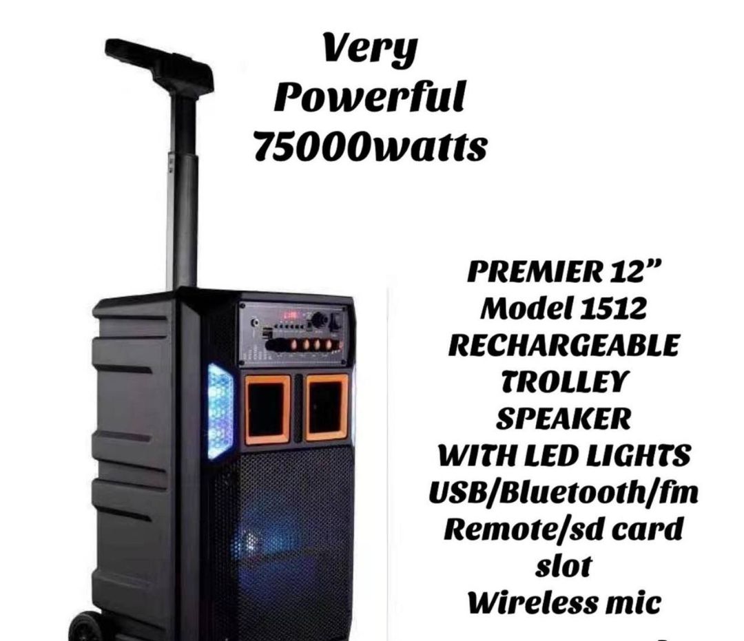 Very poweful 12'' Rechargeable trolley speaker with led lights/USB/BLUETOOTH/FM REMOTE/SD CARD SLOT AND WIRELESS MIC