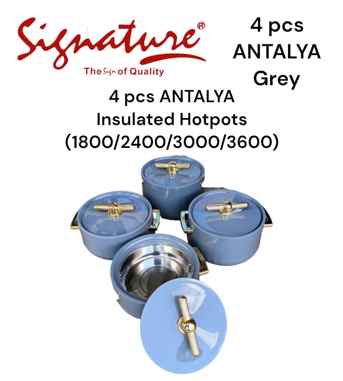 Set of 4pcs Antalya Insulated High Quality Kitchen Hotpots with capacity of 1.8litres/2.4 litres,3 litres and 3.6 litres....Keeps food hot and fresh