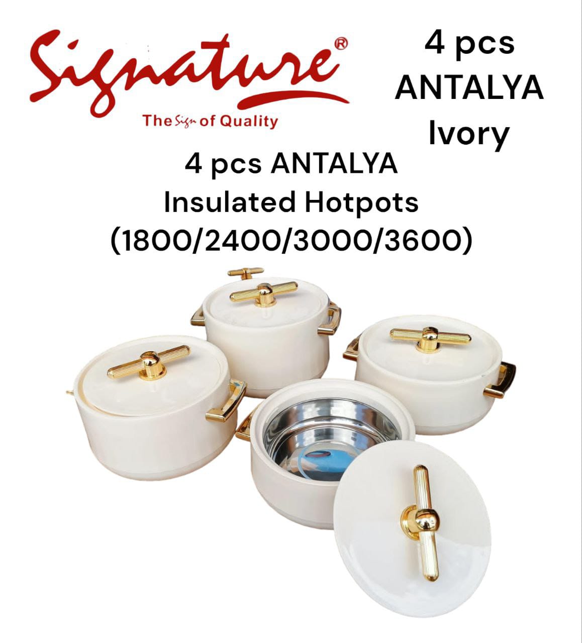 Set of 4pcs Antalya Insulated High Quality Kitchen Hotpots with capacity of 1.8litres/2.4 litres,3 litres and 3.6 litres....Keeps food hot and fresh
