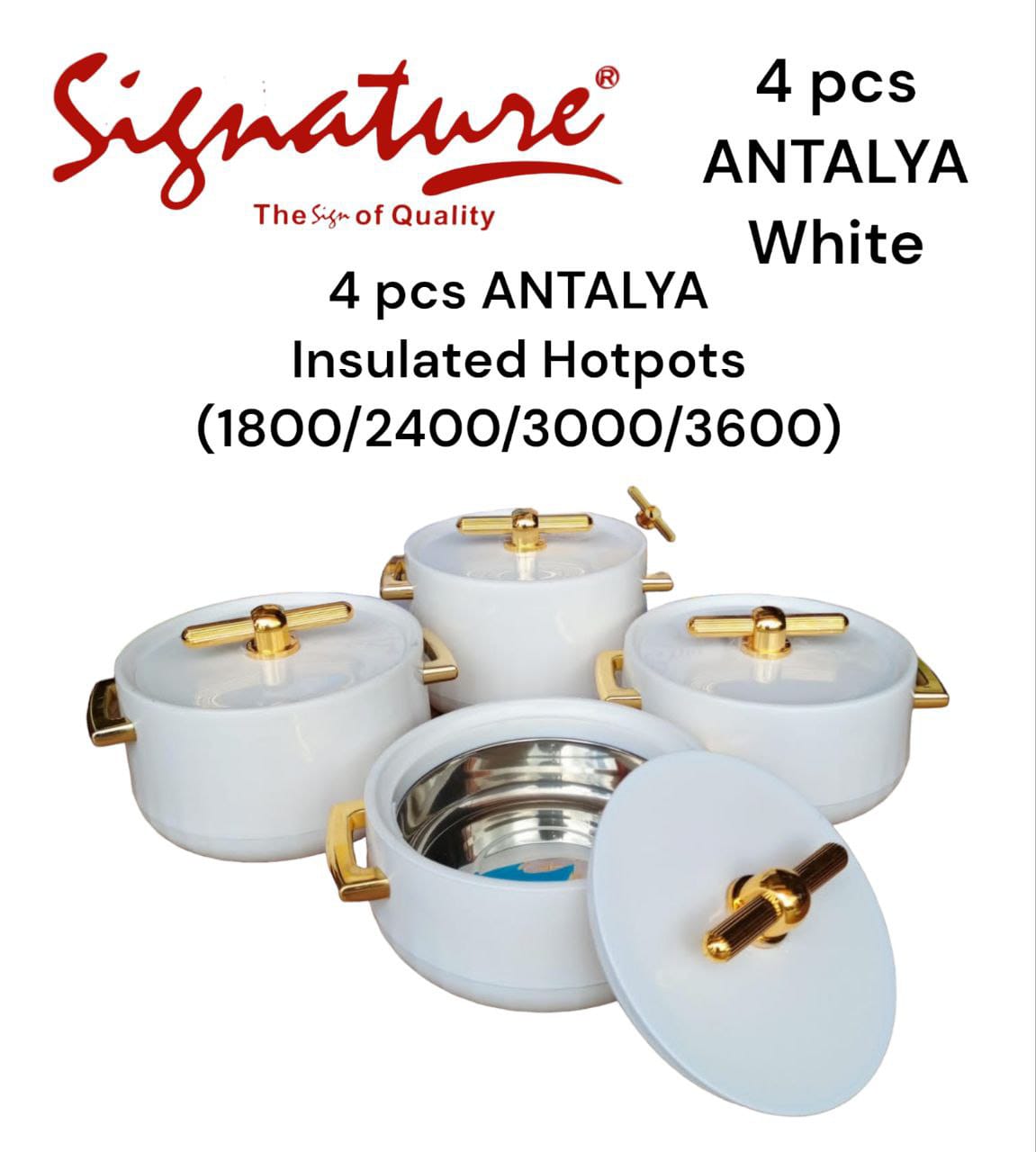 Set of 4pcs Antalya Insulated High Quality Kitchen Hotpots with capacity of 1.8litres/2.4 litres,3 litres and 3.6 litres....Keeps food hot and fresh