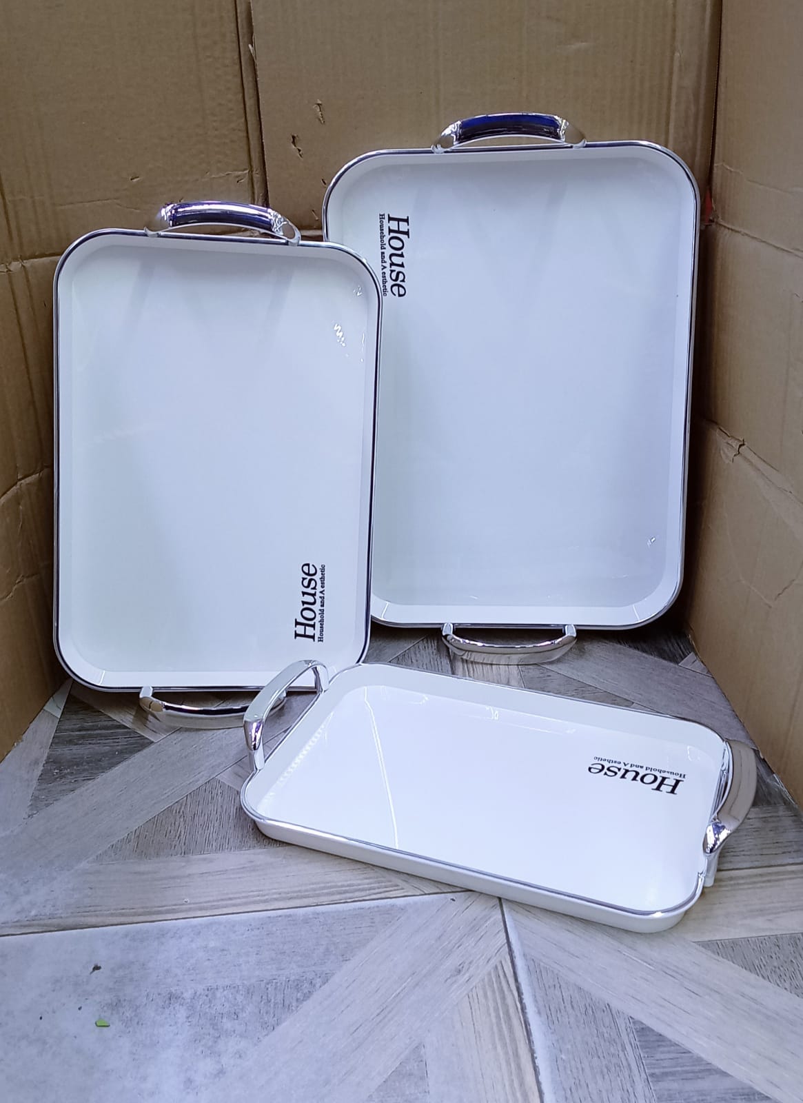 Set of 3pcs Ceramic Household Trays With Gold and Silver