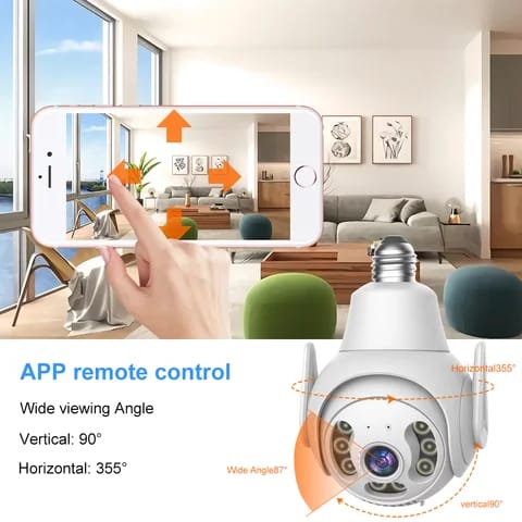 360 Rotating Camera Bulb with Alarm,with Voice recorder,uses WIFI.easy to install and motion sensor