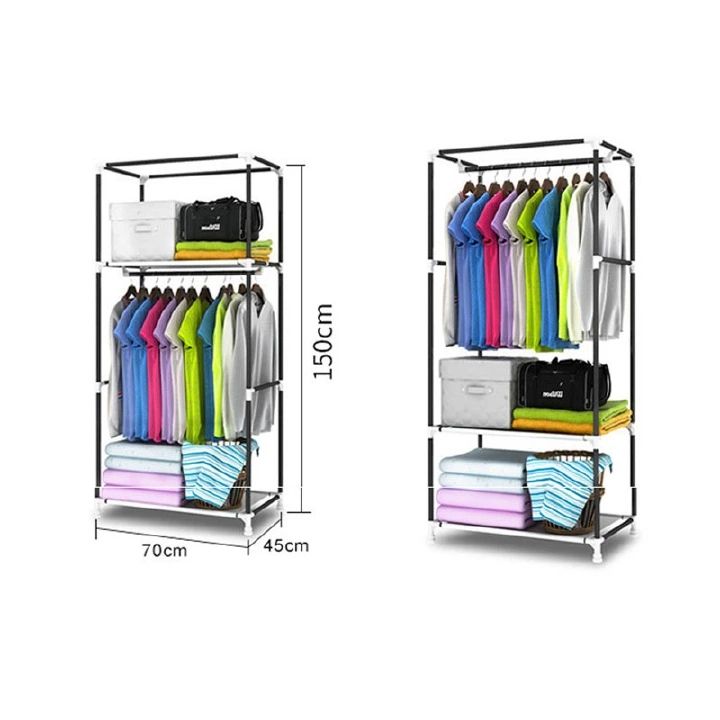 URhome 1 Column 70*45*150cm  DIY Large Capacity Metallic Wardrobe Assemble Closets Portable Home Storage with Rolling Door   (YG-70 GRAY CLOTH WARDROBE)