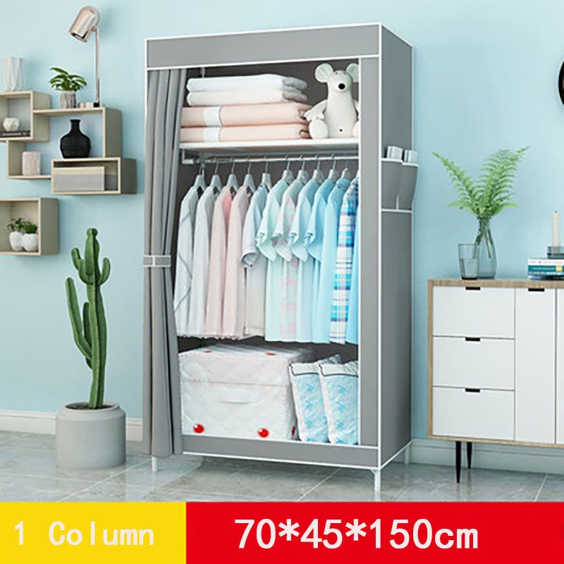 URhome 1 Column 70*45*150cm  DIY Large Capacity Metallic Wardrobe Assemble Closets Portable Home Storage with Rolling Door   (YG-70 GRAY CLOTH WARDROBE) 01,70*45*150cm