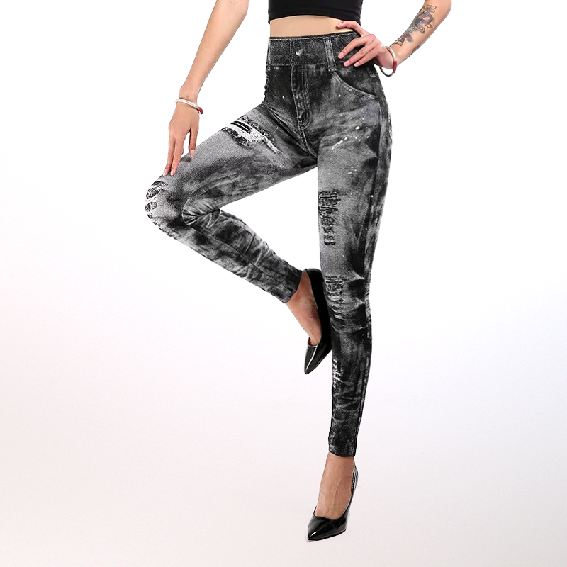 High Stretch Tight Denim Patterned Printed Pants High quality Sports Legging