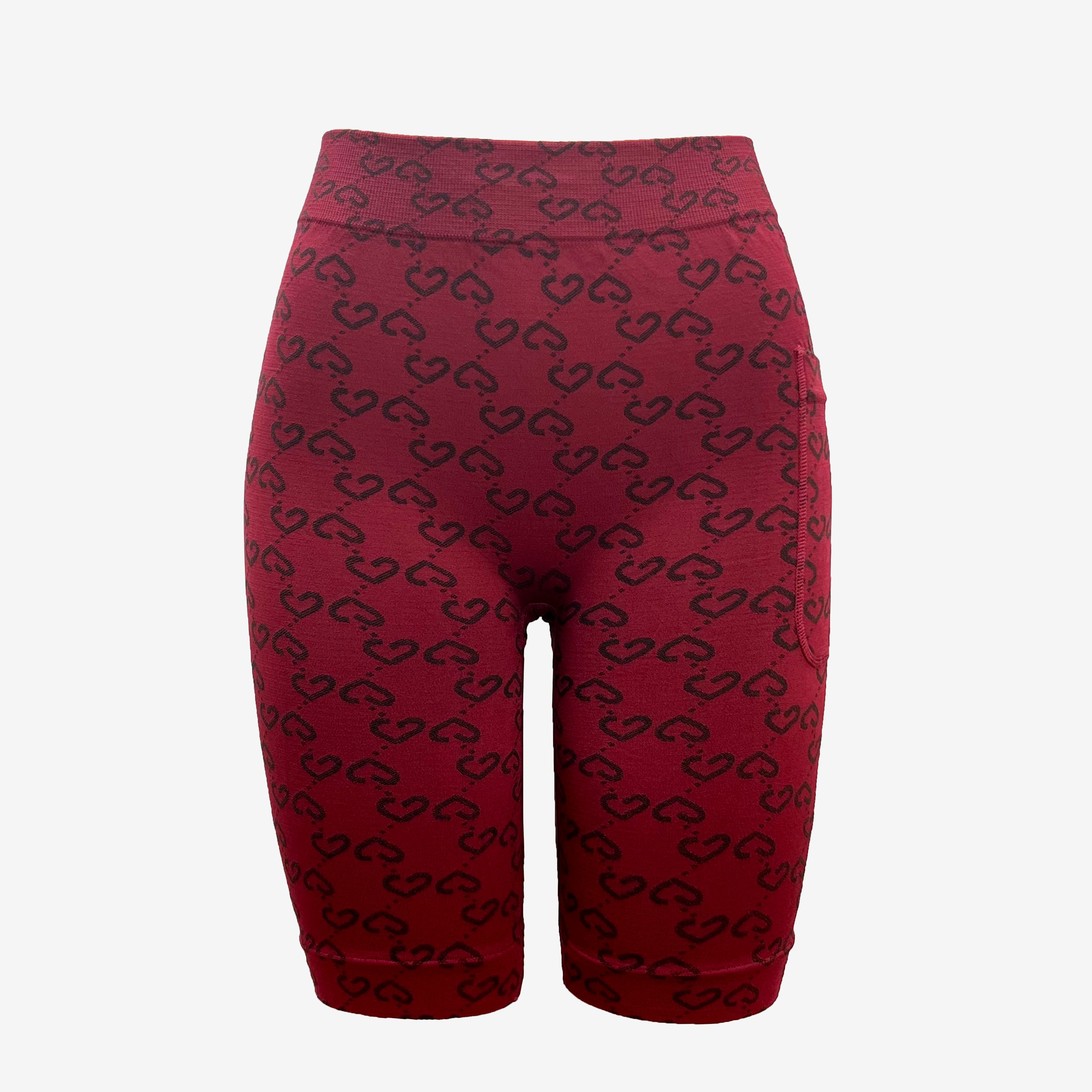 Side Pocket Design High-rise Fitness Yoga Running Shorts for Women Center Symmetric Heart-shaped Pattern