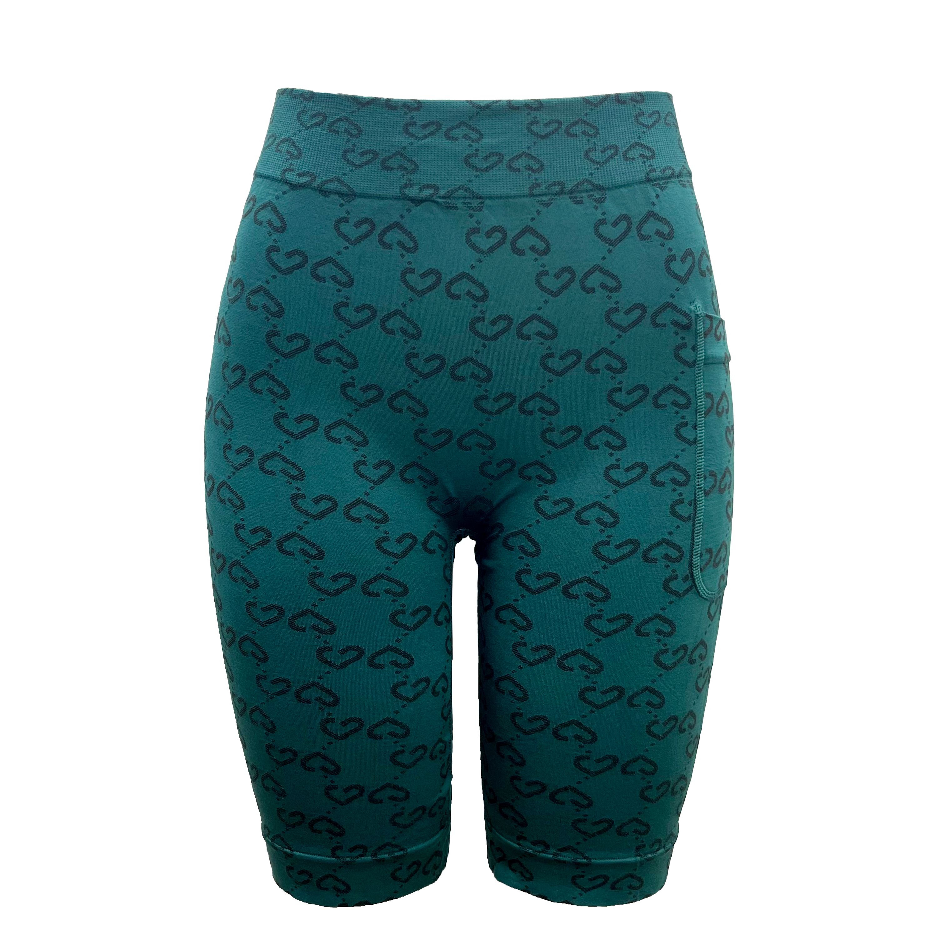 Side Pocket Design High-rise Fitness Yoga Running Shorts for Women Center Symmetric Heart-shaped Pattern