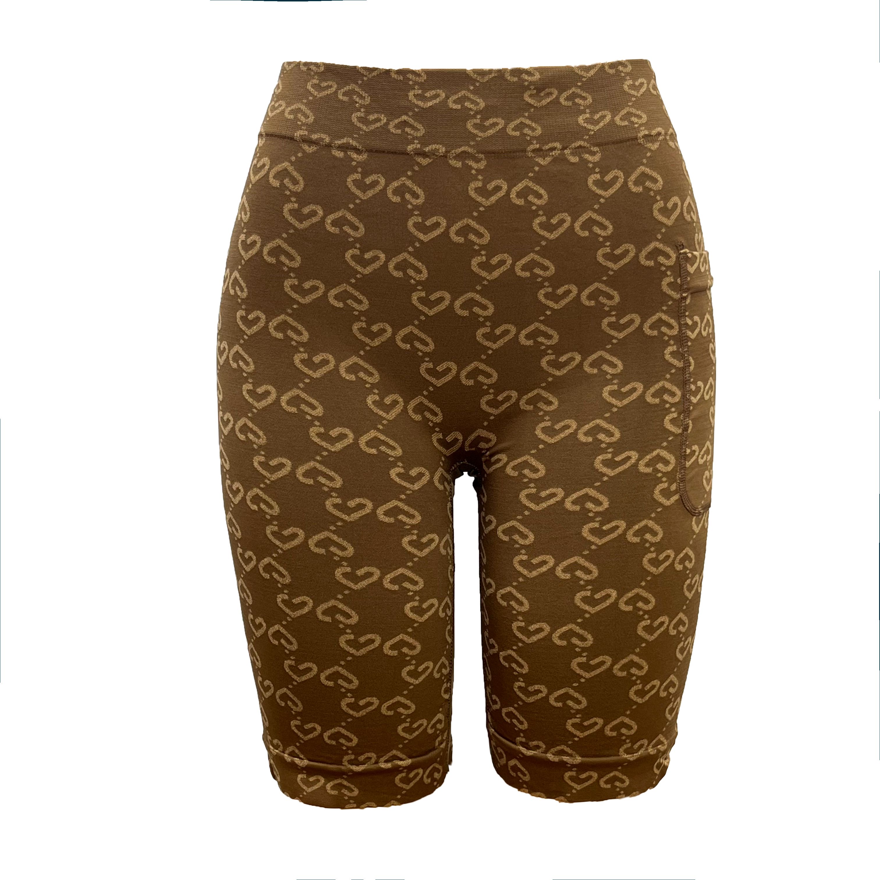 Side Pocket Design High-rise Fitness Yoga Running Shorts for Women Center Symmetric Heart-shaped Pattern