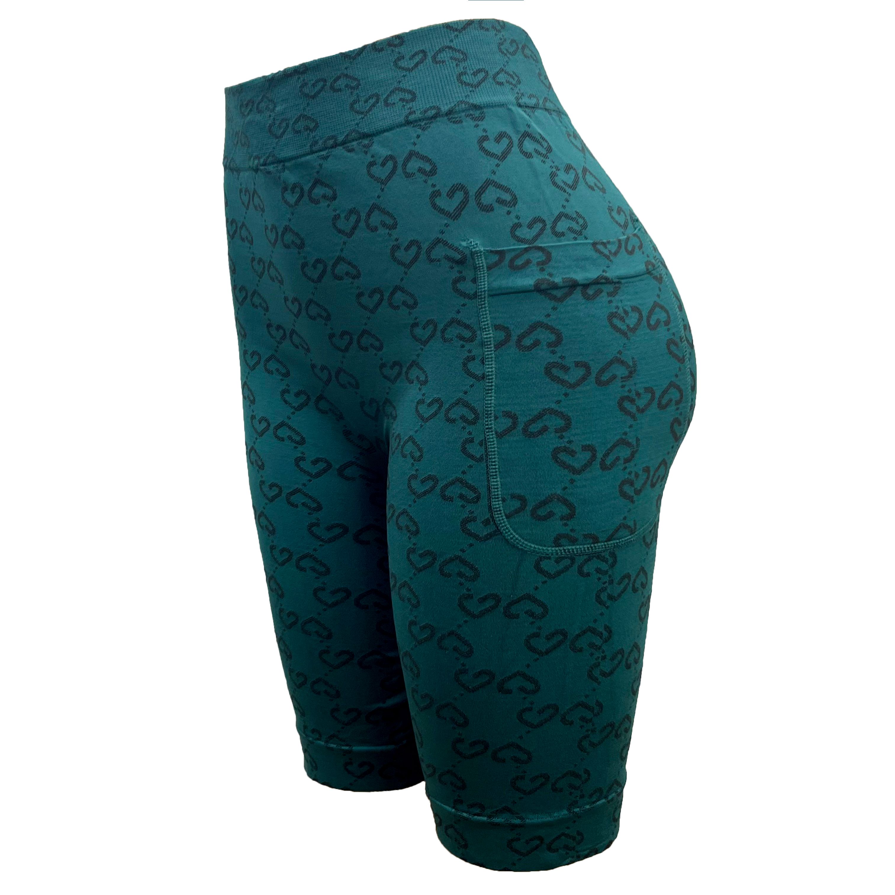 Side Pocket Design High-rise Fitness Yoga Running Shorts for Women Center Symmetric Heart-shaped Pattern