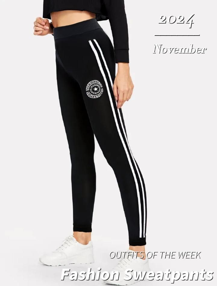 Hot Selling Vogue Mid-rise Black Sweatpants Side Stripes Sweat-absorption and Flash Drying Trousers For Women