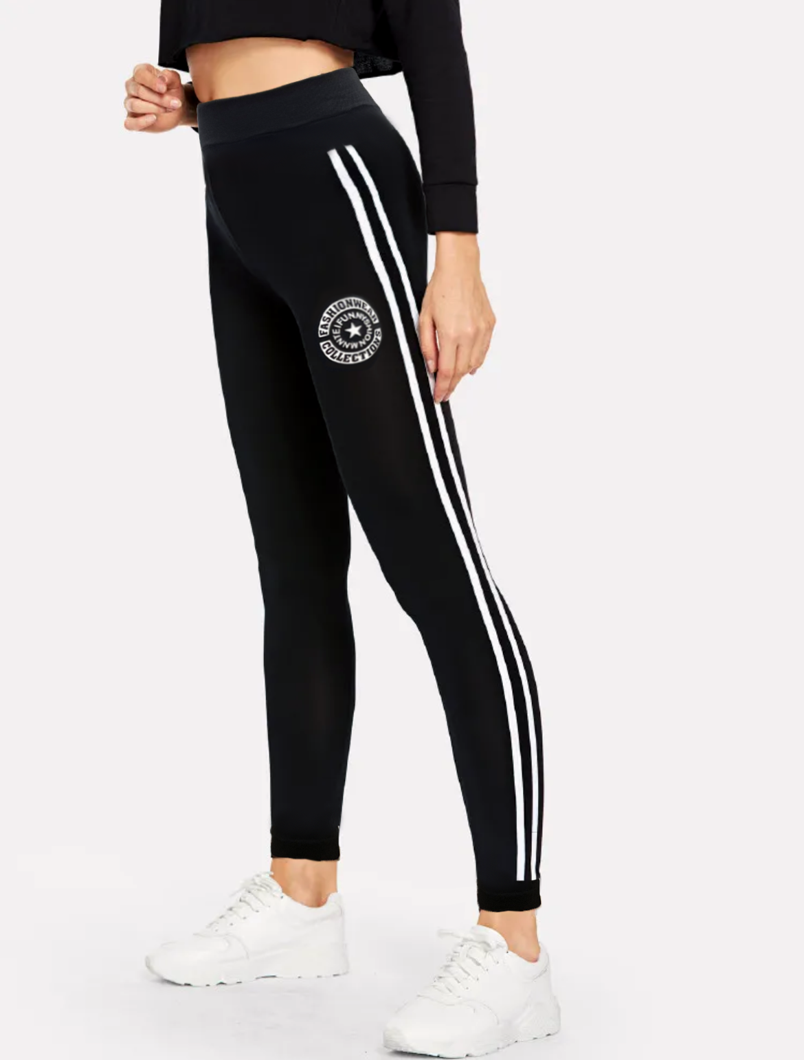 Hot Selling Vogue Mid-rise Black Sweatpants Side Stripes Sweat-absorption and Flash Drying Trousers For Women