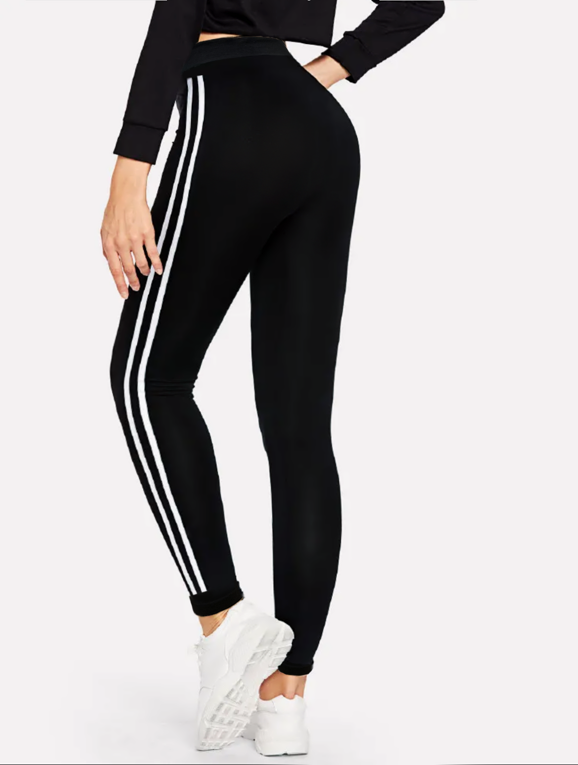Hot Selling Vogue Mid-rise Black Sweatpants Side Stripes Sweat-absorption and Flash Drying Trousers For Women