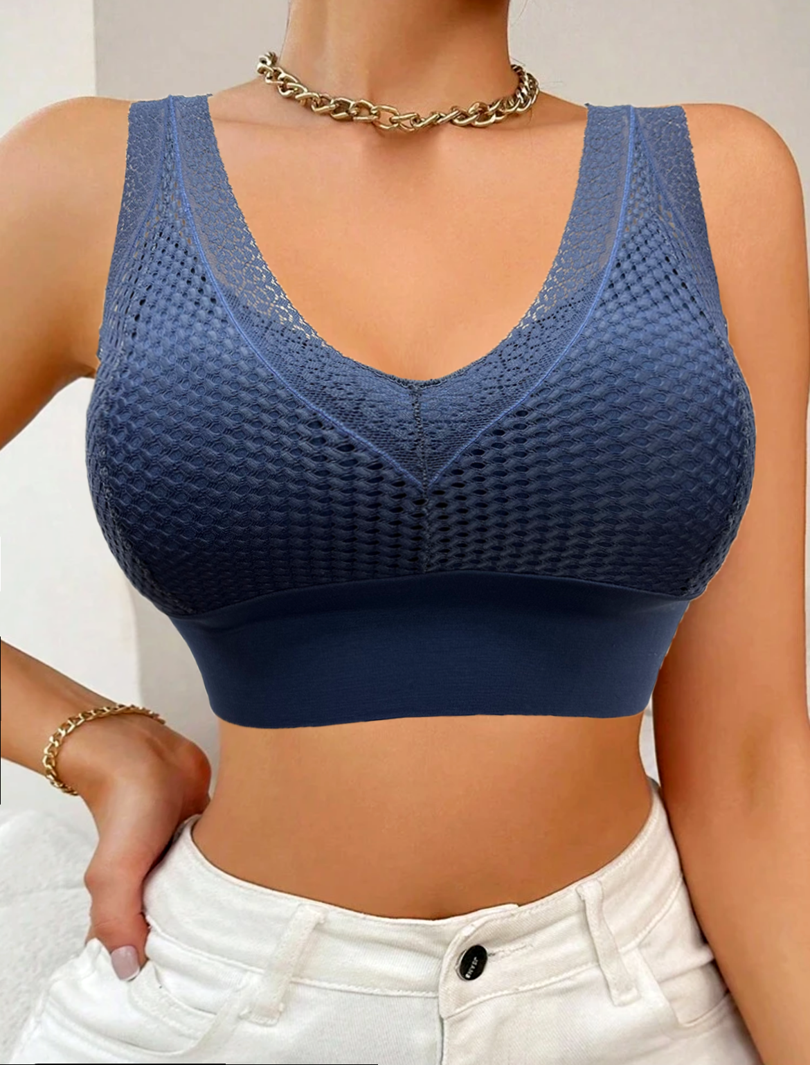New Arrival Brassiere  Elegant Mesh Non-removable Thin Foam Vest Bra Wide Shoulder Strap